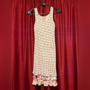 Vintage April Cornell Cream and Pink Ruffled Tiered Midi Dress